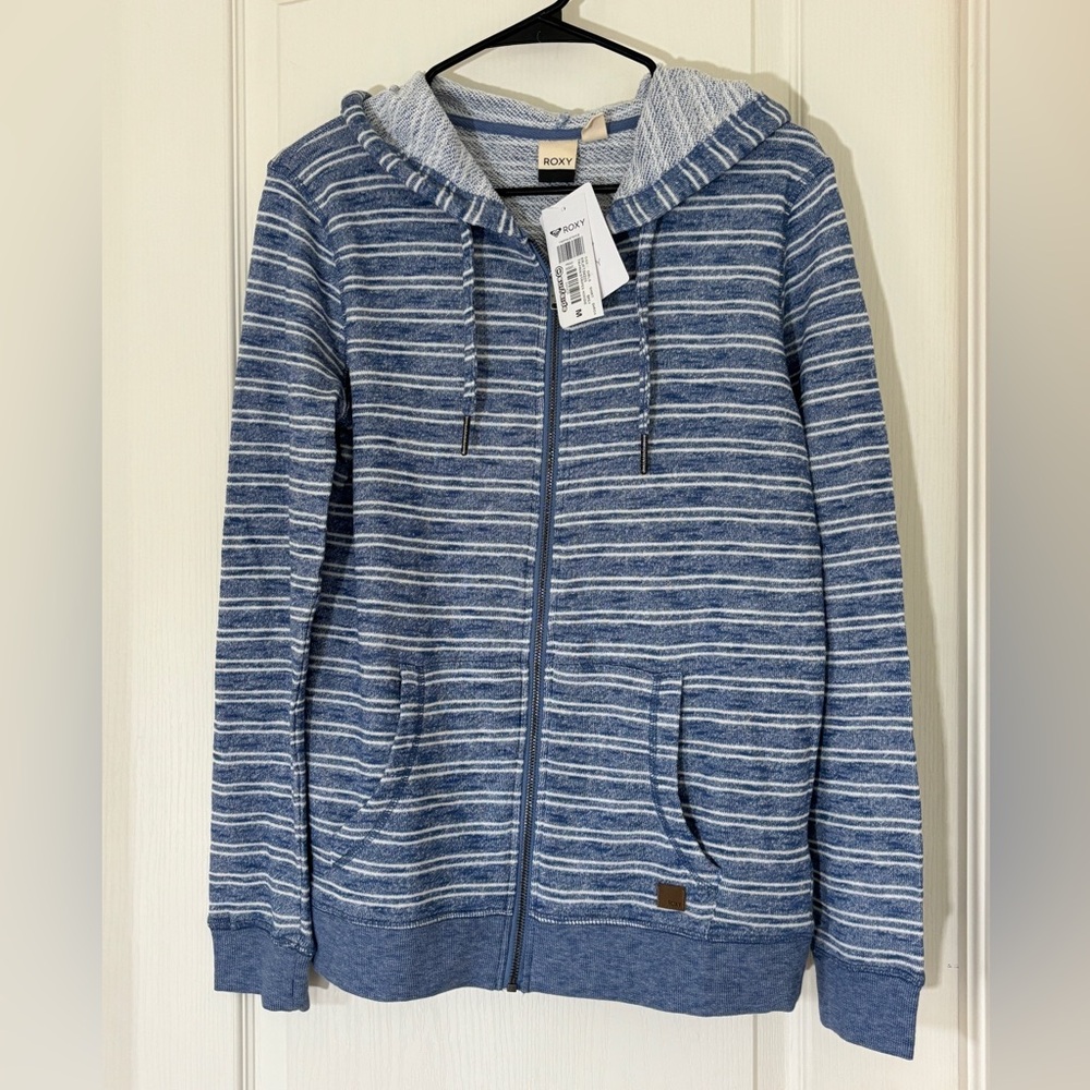 ROXY Trippin Stripes Blue Zip Hoodie NWT Medium